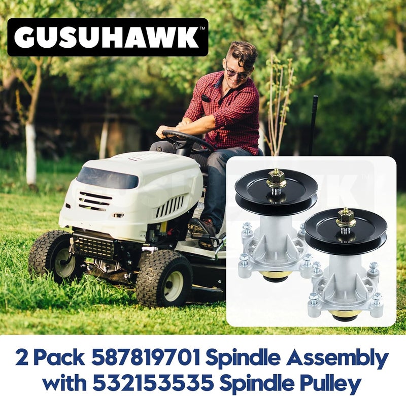 GUSUHAWK 2 Pack 587819701 Spindle Assembly Kit with 153535 Pulley Replace Craftsman 587819701 Mandrel Assembly 187281 187280, Husqvarna 587125401 587820301 532187281 Spindle Assembly 532173436 - Image 2